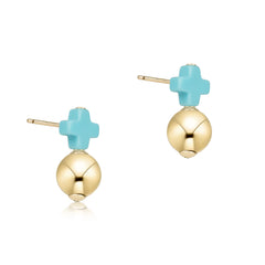 Signature Cross Small Turquoise Stud - Classic Gold