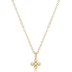 16" Necklace Gold - Classic Beaded Signature Cross Small Gold Charm