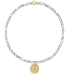 bright silver faceted hematite 2mm bead bracelet - inspire small gold charm