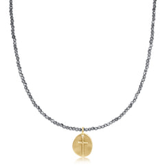 choker silver faceted hematite 2mm bead - inspire small gold charm