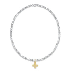 Classic Sterling Mixed Metal 2mm Bead Bracelet - Signature Cross Small Gold Charm