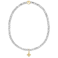 silver faceted hematite 2mm bead bracelet - signature cross gold charm