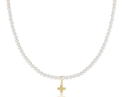 Choker Classic Pearl 3mm Bead - Signature Cross Gold Charm