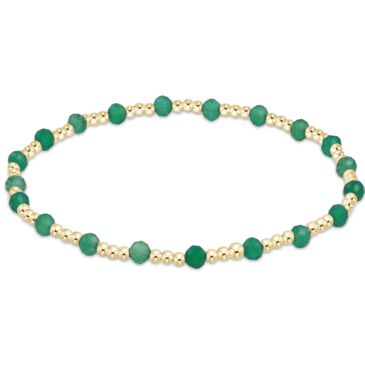 Gemstone Gold Sincerity Pattern 3mm Bead Bracelet - Green Onyx