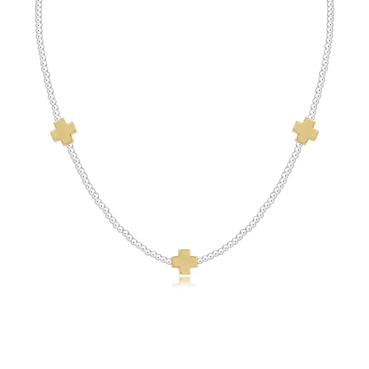 15" Choker Signature Cross Sterling Mixed Metal Pattern 2mm Bead - Signature Cross Gold