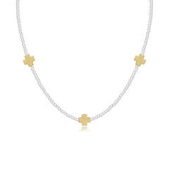 15" Choker Signature Cross Sterling Mixed Metal Pattern 2mm Bead - Signature Cross Gold