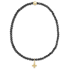 faceted hematite 2mm bead bracelet - signature cross gold charm
