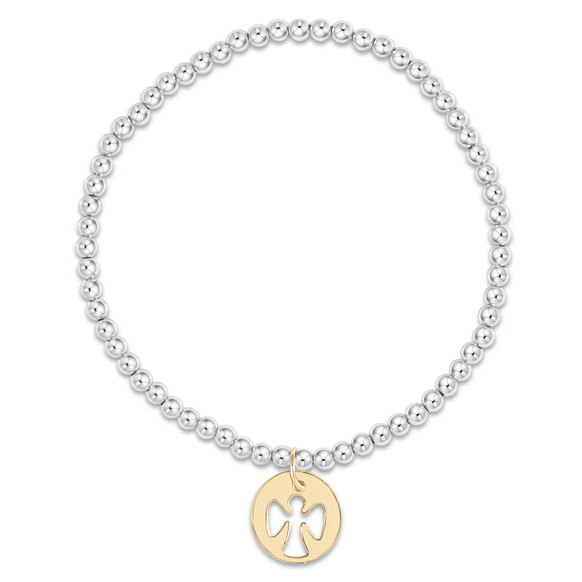 Classic Sterling Mixed Metal 3mm Bead Bracelet - Guardian Angel Gold Disc