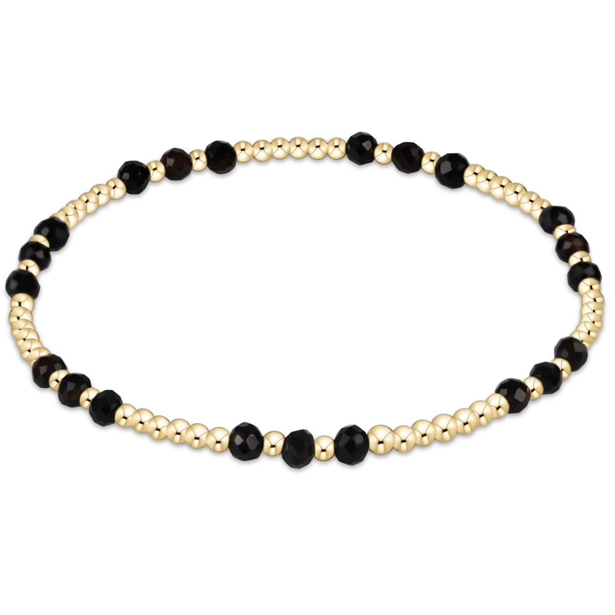 Gemstone Gold Joy Pattern 3mm Bead Bracelet - Faceted Onyx