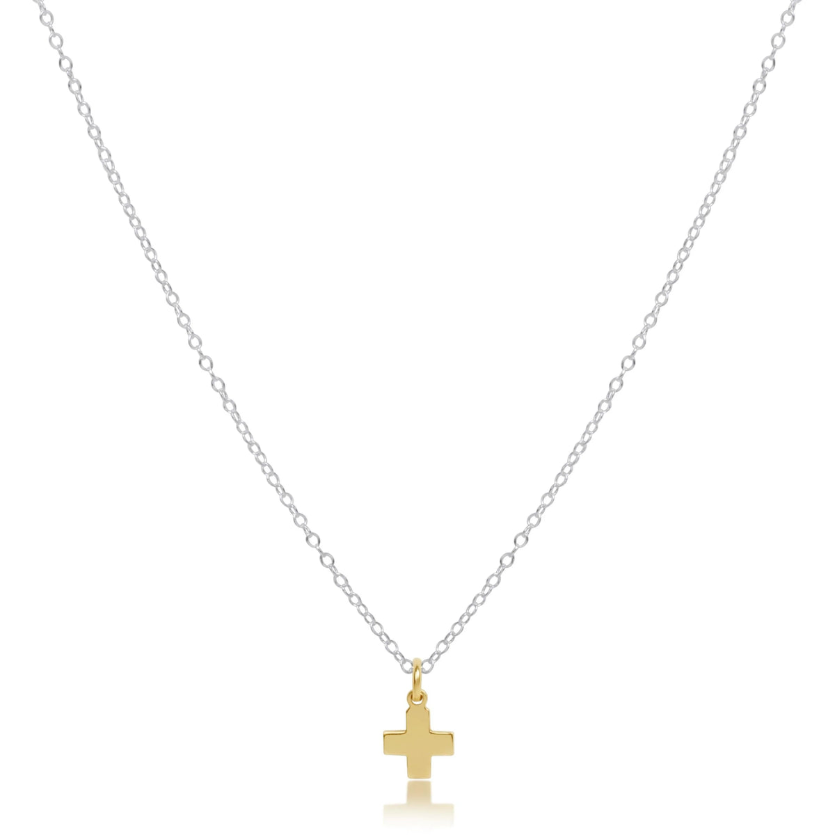 16" Necklace Sterling Mixed Metal - Signature Cross Gold Charm