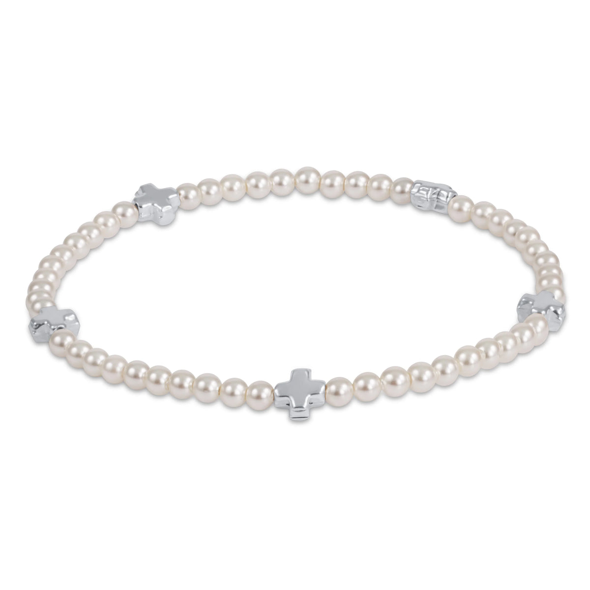 Signature Cross Small Pearl Pattern 3mm Bead Bracelet - Sterling