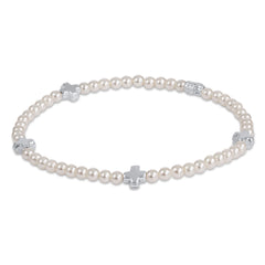 Signature Cross Small Pearl Pattern 3mm Bead Bracelet - Sterling