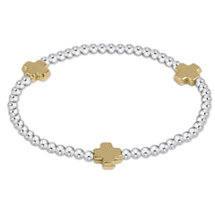 Signature Cross Sterling Mixed Metal Pattern 3mm Bead Bracelet- Gold