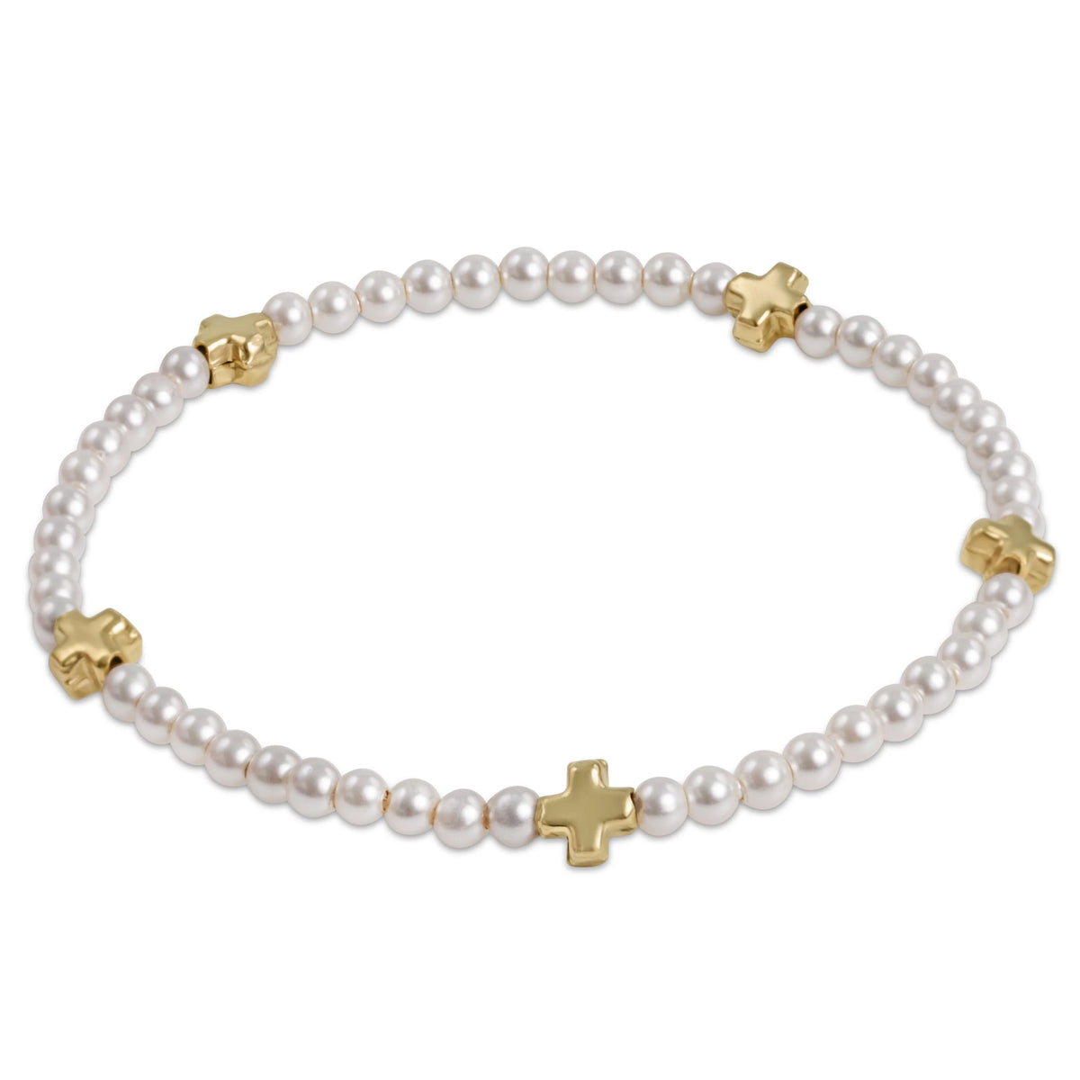 Signature Cross Small Pearl Pattern 3mm Bead Bracelet - Gold