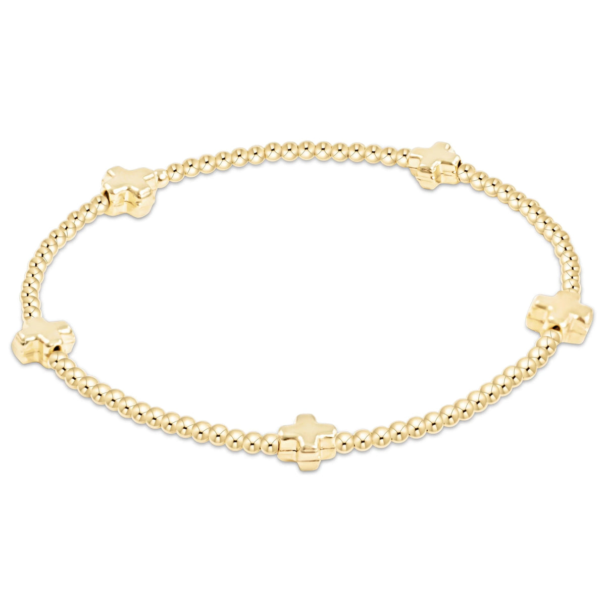 Signature Cross Small Gold Pattern 2mm Bead Bracelet - Gold