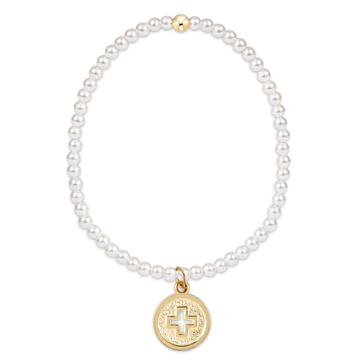 classic pearl 3mm bead bracelet - signature cross gold disc