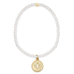 classic pearl 3mm bead bracelet - signature cross gold disc