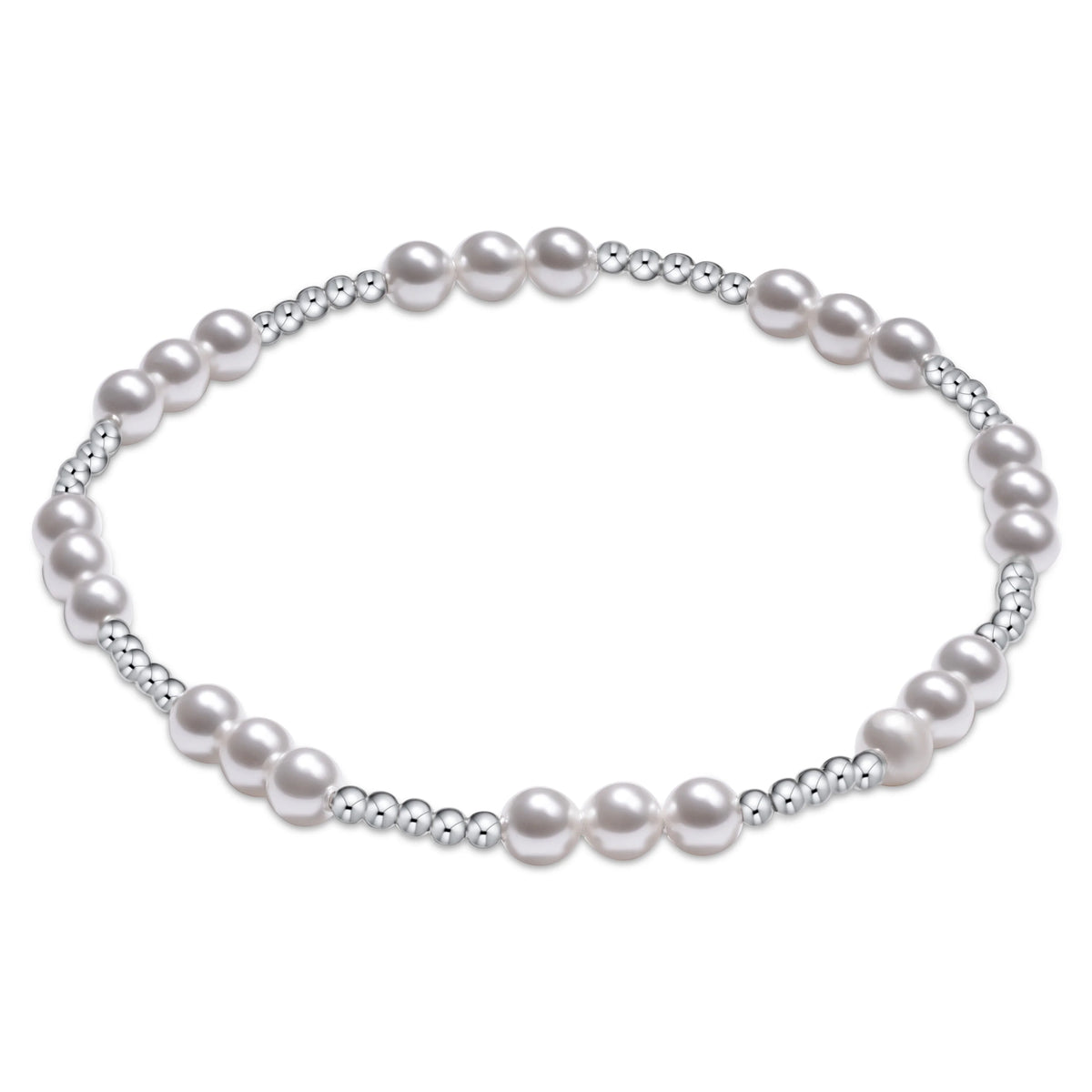 Classic Joy Pattern Sterling 4mm Bead Bracelet - Pearl