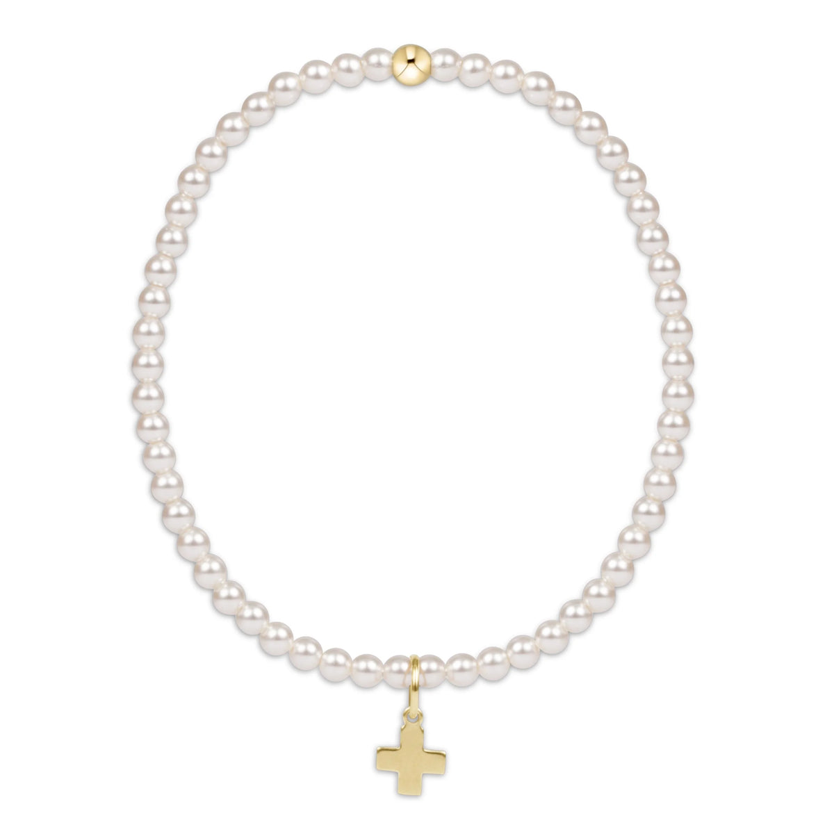 egirl Classic Pearl 3mm Bead Bracelet – Signature Cross Gold Charm