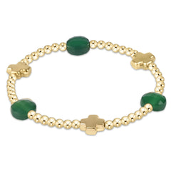 Signature Cross Admire Gold Pattern 3mm Bead Bracelet - Green Onyx