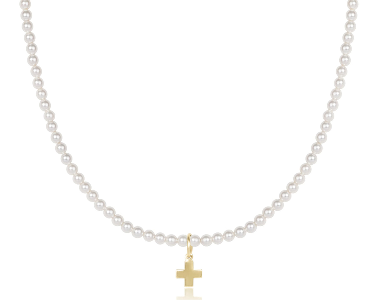 Choker Classic Pearl 3mm Bead - Signature Cross Gold Charm